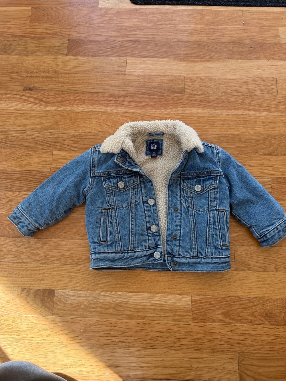 GAP Kids Blue Denim Jacket with Cream Sherpa Lining